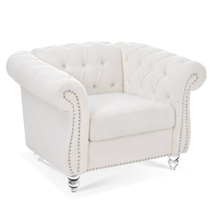 English Elm 1 Seater Pu Leather Accent Sofa Tufted Pocket Spring Chair for Living Room W68078887