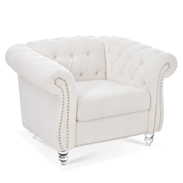 English Elm 1 Seater Pu Leather Accent Sofa Tufted Pocket Spring Chair for Living Room W68078887