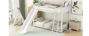 English Elm Metal Bunk Bed with Slide Twin over Twin Stylish Space-Saving Metal Frame, Safe Stairs & Playful Slide Fun White MF285671AAK