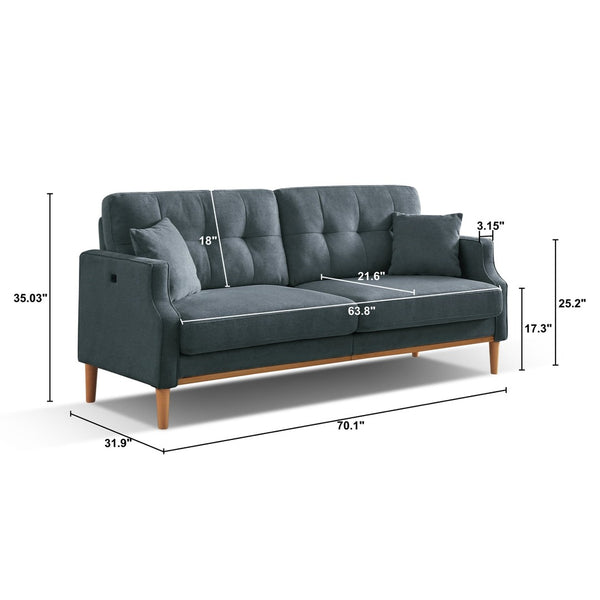 English Elm Living Space Three Seat Sofa Waterproof Polyester Upholstery with Usb Charging Port Dark Blue W82072359