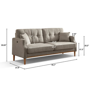 English Elm Living Space Three Seat Sofa Waterproof Polyester Upholstery with Usb Charging Port Light Gray W82072358