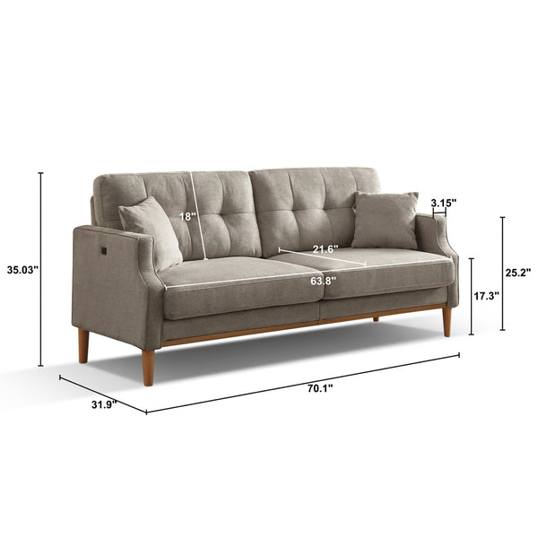 English Elm Living Space Three Seat Sofa Waterproof Polyester Upholstery with Usb Charging Port Light Gray W82072358