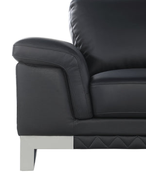 English Elm Top Grain Italian Leather Loveseat with 3-Layer High-Density Foam, Stainless Steel Legs, Solid Wood Frame Black B05777866
