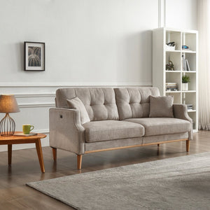 English Elm Living Space Three Seat Sofa Waterproof Polyester Upholstery with Usb Charging Port Light Gray W82072358