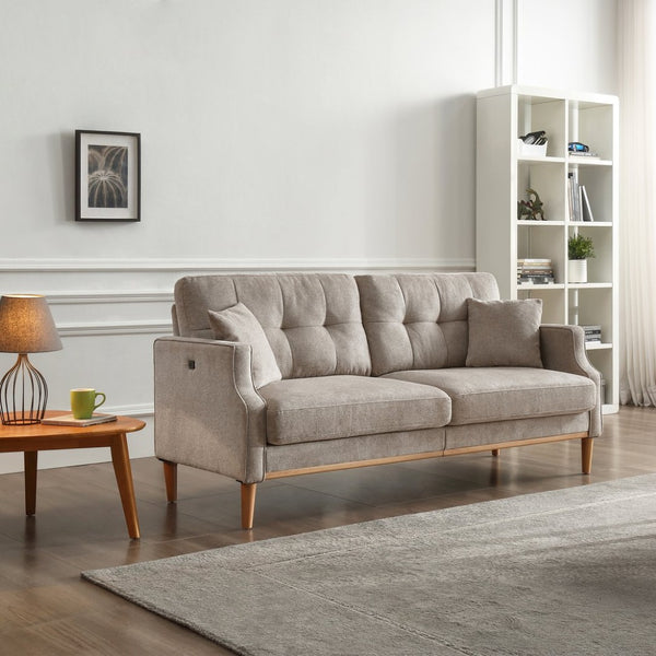 English Elm Living Space Three Seat Sofa Waterproof Polyester Upholstery with Usb Charging Port Light Gray W82072358
