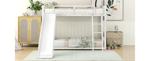 English Elm Metal Bunk Bed with Slide Twin over Twin Stylish Space-Saving Metal Frame, Safe Stairs & Playful Slide Fun White MF285671AAK