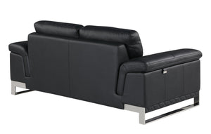 English Elm Top Grain Italian Leather Loveseat with 3-Layer High-Density Foam, Stainless Steel Legs, Solid Wood Frame Black B05777866
