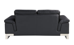 English Elm Top Grain Italian Leather Loveseat with 3-Layer High-Density Foam, Stainless Steel Legs, Solid Wood Frame Black B05777866