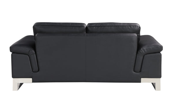 English Elm Top Grain Italian Leather Loveseat with 3-Layer High-Density Foam, Stainless Steel Legs, Solid Wood Frame Black B05777866