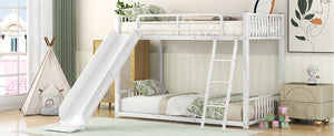 English Elm Metal Bunk Bed with Slide Twin over Twin Stylish Space-Saving Metal Frame, Safe Stairs & Playful Slide Fun White MF285671AAK