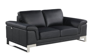 English Elm Top Grain Italian Leather Loveseat with 3-Layer High-Density Foam, Stainless Steel Legs, Solid Wood Frame Black B05777866