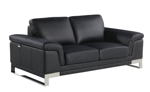 English Elm Top Grain Italian Leather Loveseat with 3-Layer High-Density Foam, Stainless Steel Legs, Solid Wood Frame Black B05777866