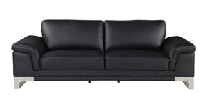 English Elm Top Grain Italian Leather Loveseat with 3-Layer High-Density Foam, Stainless Steel Legs, Solid Wood Frame Black B05777866