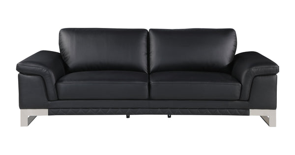 English Elm Top Grain Italian Leather Loveseat with 3-Layer High-Density Foam, Stainless Steel Legs, Solid Wood Frame Black B05777866