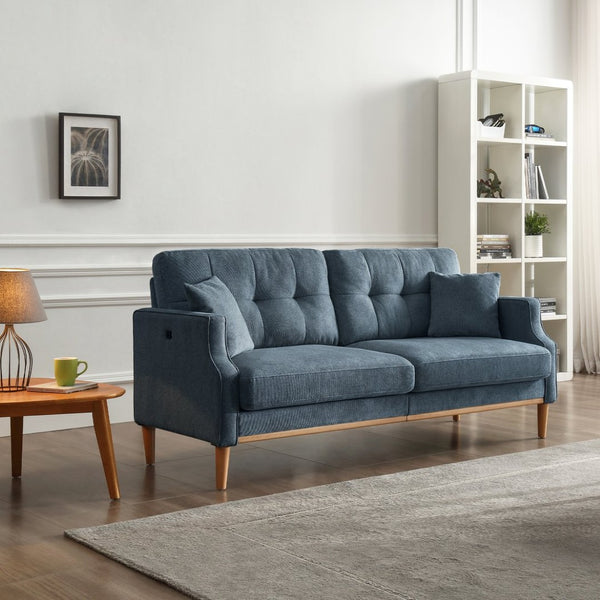 English Elm Living Space Three Seat Sofa Waterproof Polyester Upholstery with Usb Charging Port Dark Blue W82072359