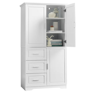 English Elm Tall Floor Storage Cabinet with Drawers Mdf Build Neutral Finish Bathroom Office White N725P331357K