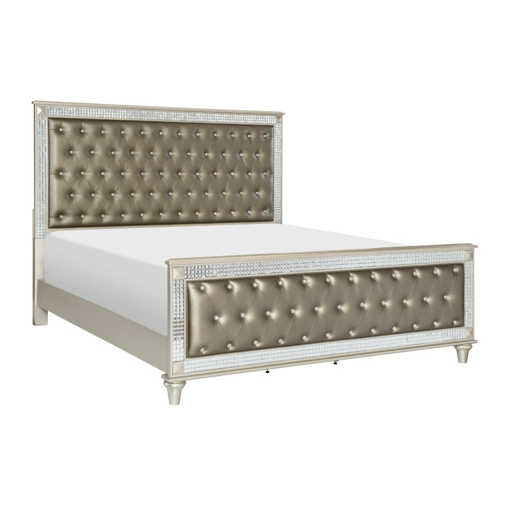 English Elm Glamorous Queen Bed Tufted Faux Leather Frame with Crystal Accents Hollywood Regency Style B011S00306