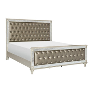 English Elm Glamorous Queen Bed Tufted Faux Leather Frame with Crystal Accents Hollywood Regency Style B011S00306