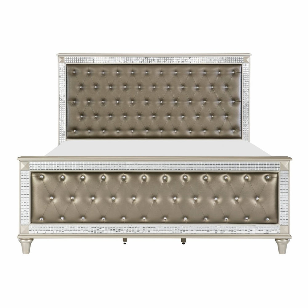 English Elm Glamorous Queen Bed Tufted Faux Leather Frame with Crystal Accents Hollywood Regency Style B011S00306