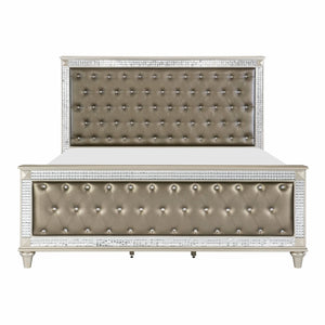 English Elm Glamorous Queen Bed Tufted Faux Leather Frame with Crystal Accents Hollywood Regency Style B011S00306