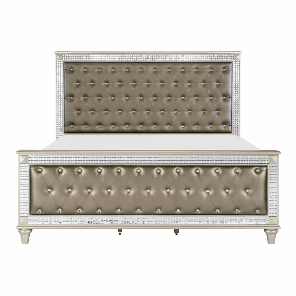 English Elm Glamorous Queen Bed Tufted Faux Leather Frame with Crystal Accents Hollywood Regency Style B011S00306