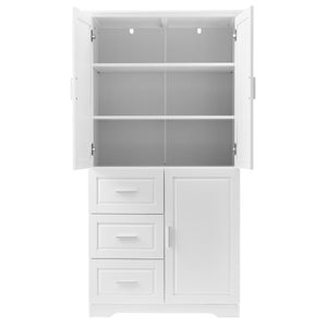 English Elm Tall Narrow Storage Cabinet with Doors and 3 Drawers – Adjustable Shelves, Anti-Tip, 45lb Capacity White WF299285AAK