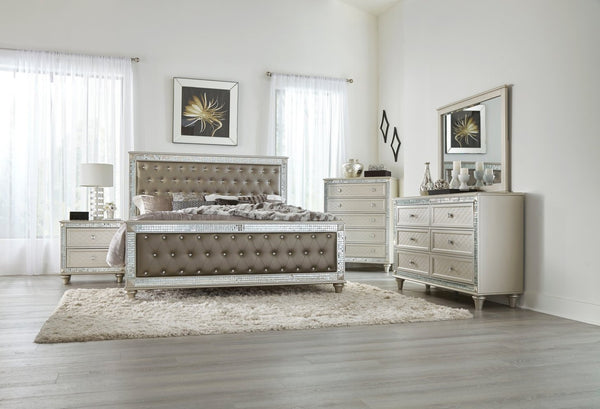 English Elm Glamorous Queen Bed Tufted Faux Leather Frame with Crystal Accents Hollywood Regency Style B011S00306