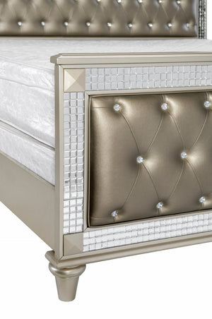 English Elm Glamorous Queen Bed Tufted Faux Leather Frame with Crystal Accents Hollywood Regency Style B011S00306