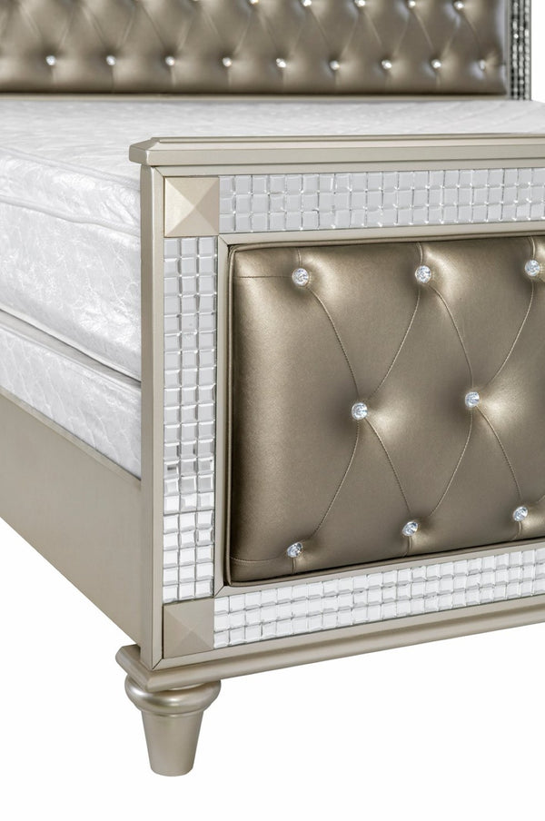 English Elm Glamorous Queen Bed Tufted Faux Leather Frame with Crystal Accents Hollywood Regency Style B011S00306