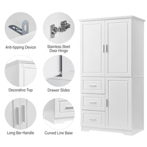 English Elm Tall Floor Storage Cabinet with Drawers Mdf Build Neutral Finish Bathroom Office White N725P331357K