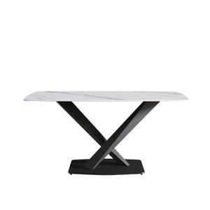 English Elm 63"Modern Elegant White Sintered Stone Dining Table With Black Metal Legs - Seats 6 Comfortably W1535S00534