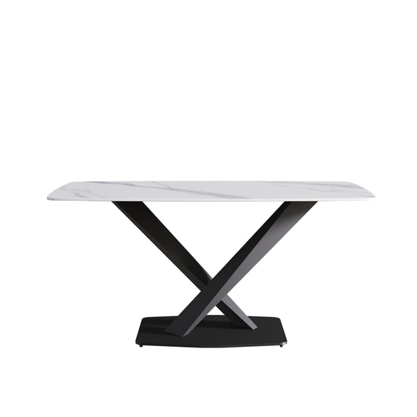 English Elm 63"Modern Elegant White Sintered Stone Dining Table With Black Metal Legs - Seats 6 Comfortably W1535S00534