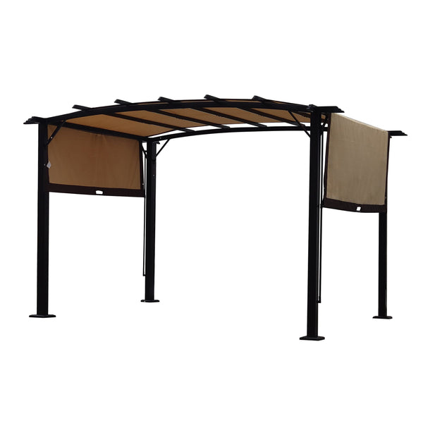 English Elm 12 Outdoor Pergola 12 x 9 Ft Retractable Steel Gazebo with Adjustable Canopy, Rust-Resistant Shade Shelter Beige+Brown W419S00041