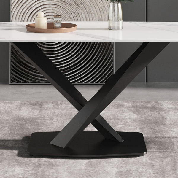 English Elm 63"Modern Elegant White Sintered Stone Dining Table With Black Metal Legs - Seats 6 Comfortably W1535S00534