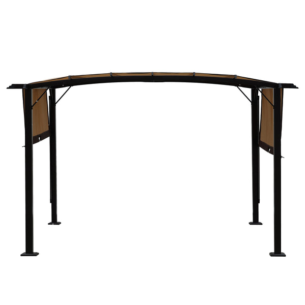 English Elm 12 Outdoor Pergola 12 x 9 Ft Retractable Steel Gazebo with Adjustable Canopy, Rust-Resistant Shade Shelter Beige+Brown W419S00041