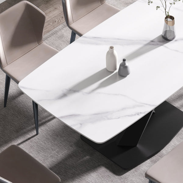 English Elm 63"Modern Elegant White Sintered Stone Dining Table With Black Metal Legs - Seats 6 Comfortably W1535S00534