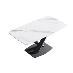 English Elm 63"Modern Durable Dining Table With White Sintered Stone Top & Black X-Shaped Legs For 6-8 People W1535S00191