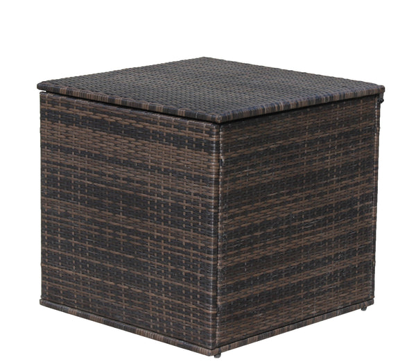 English Elm 4 Piece Patio Sectional Wicker Rattan Outdoor Furniture Sofa Set with Storage Table, Beige Cushions, Tempered Glass Brown W209S00010