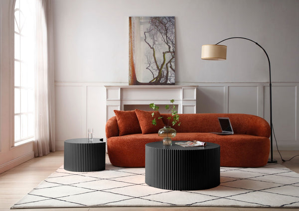 English Elm Black Matte Mdf Nesting Tables Round and Half Moon Set for Modern Living Rooms Black W87677001