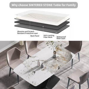 English Elm 63"Modern 63" Modern Sintered Stone Dining Table With Black Metal Legs - Seats 6-8, Stylish & Durable Centerpiece W1535S00197