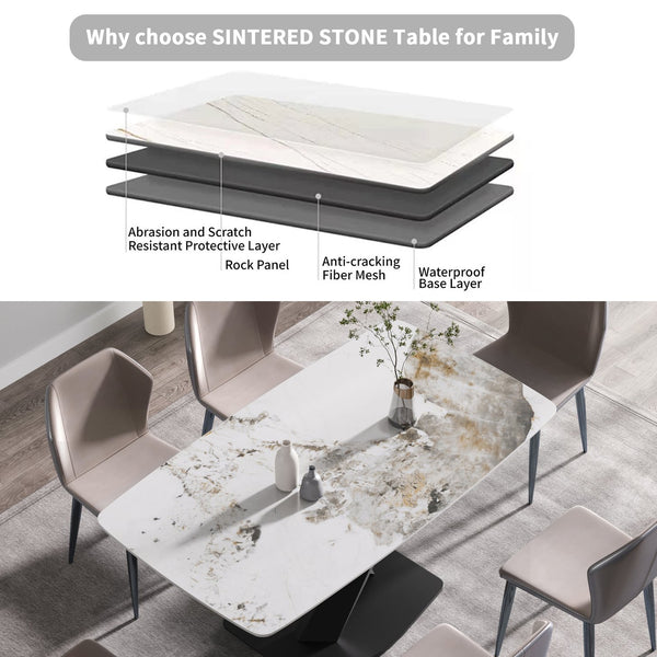 English Elm 63"Modern 63" Modern Sintered Stone Dining Table With Black Metal Legs - Seats 6-8, Stylish & Durable Centerpiece W1535S00197