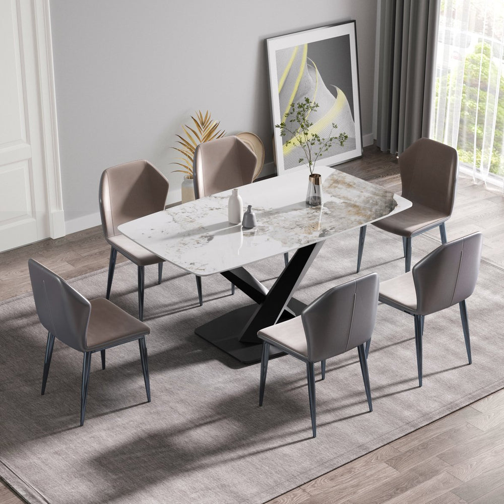 English Elm 63"Modern 63" Modern Sintered Stone Dining Table With Black Metal Legs - Seats 6-8, Stylish & Durable Centerpiece W1535S00197