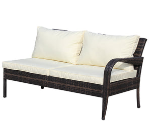 English Elm 4 Piece Patio Sectional Wicker Rattan Outdoor Furniture Sofa Set with Storage Table, Beige Cushions, Tempered Glass Brown W209S00010