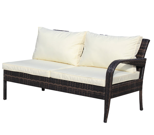 English Elm 4 Piece Patio Sectional Wicker Rattan Outdoor Furniture Sofa Set with Storage Table, Beige Cushions, Tempered Glass Brown W209S00010