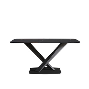 English Elm 63"Modern 63" Modern Sintered Stone Dining Table With Black Metal X-Leg Design For 6 - Stylish & Durable W1535S00535