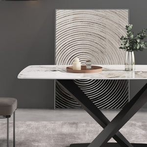English Elm 63"Modern 63" Modern Sintered Stone Dining Table With Black Metal Legs - Seats 6-8, Stylish & Durable Centerpiece W1535S00197