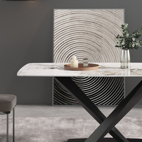 English Elm 63"Modern Elegant Artificial Stone Dining Table With Black Metal Legs - Seats 6, Easy Maintenance W1535S00536