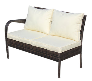 English Elm 4 Piece Patio Sectional Wicker Rattan Outdoor Furniture Sofa Set with Storage Table, Beige Cushions, Tempered Glass Brown W209S00010