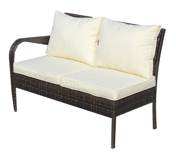 English Elm 4 Piece Patio Sectional Wicker Rattan Outdoor Furniture Sofa Set with Storage Table, Beige Cushions, Tempered Glass Brown W209S00010