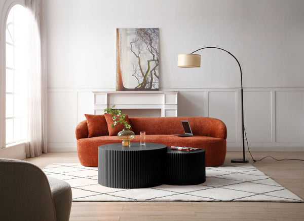English Elm Black Mdf Nesting Coffee Tables Round and Half Moon Sculptural Relief Living Room Set W876P271183